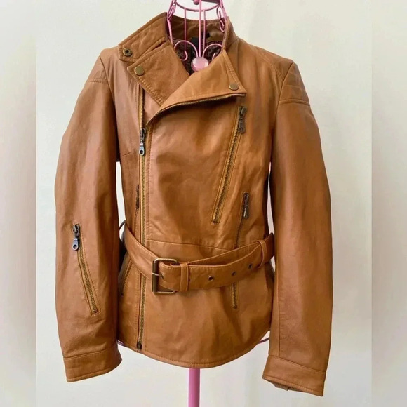 Kenna-T Tan Leather Moto Jacket Women’s Size Small Biker Jacket - Picture 5 of 16